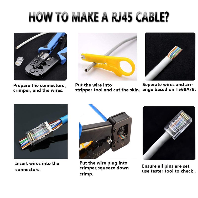 PETECHTOOL RJ45 CAT6 Connector End Pass Through Ethernet Cat6 Ends 8P8C Modular Plug for Solid or Stranded UTP Ethernet Cable ï¼ˆ 100 Packs - with Wire Stripper - Image 5